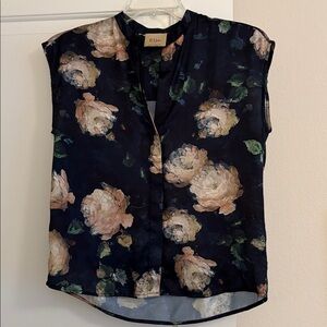 Elie Tahari Navy Floral Sleeveless Top